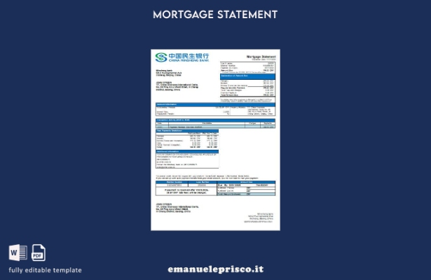 modello di estratto conto del mutuo bancario cinese Minsheng in stile verificato